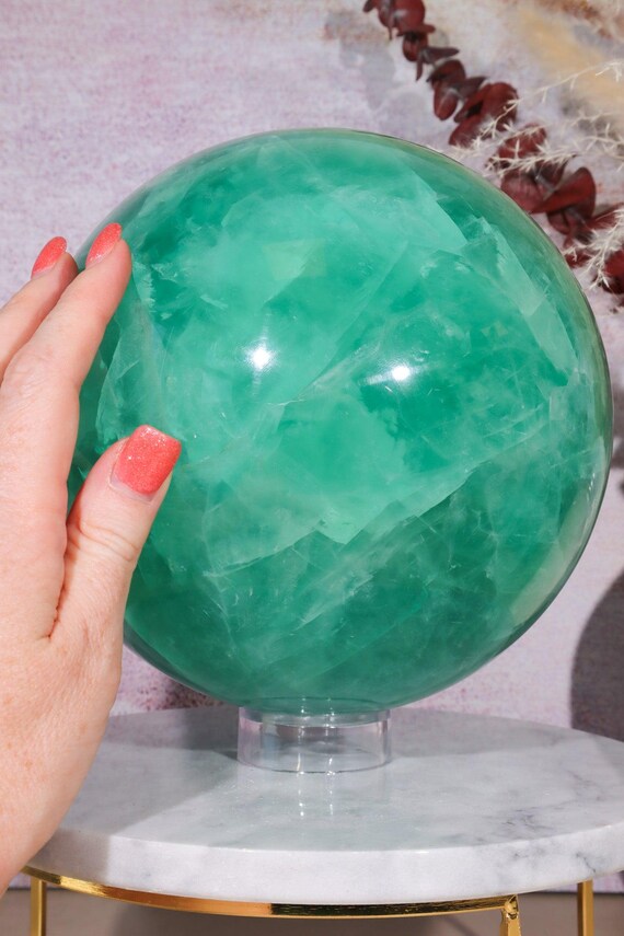 Green Fluorite Sphere: 8.2KG Rainbow Crystal Ball, Healing Home 
