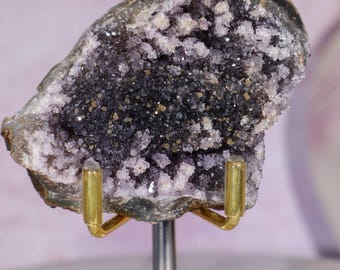Black Amethyst and Flower Amethyst Specimen with Natural Calcite Dusting 6.5cm | Uruguay