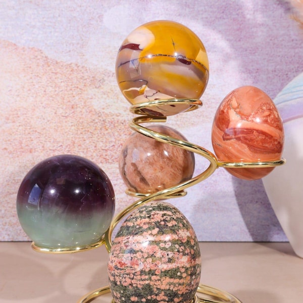 Crystal Sphere / Egg Stand: Gold or Silver 5-Slot Display