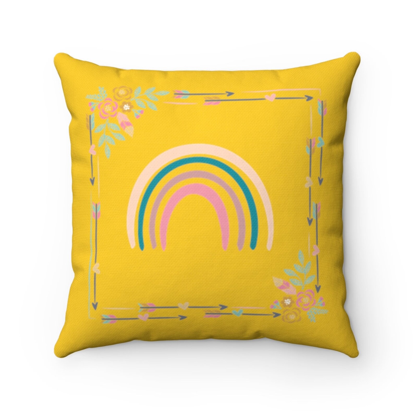 Yellow Boho Pillow Cover Floral Throw Pillow Spring Décor Etsy