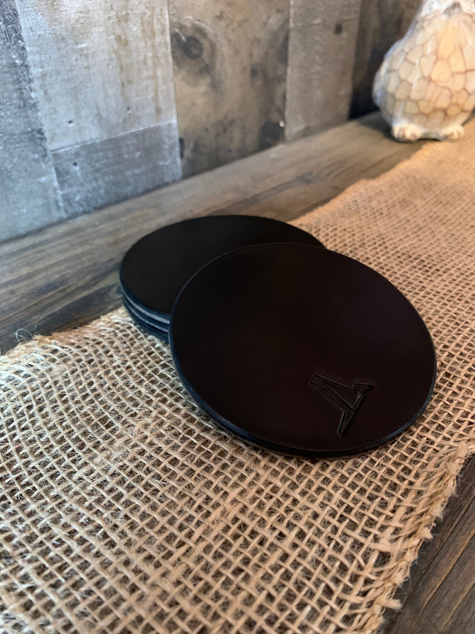 Personalized Leather coaster in black Etsy