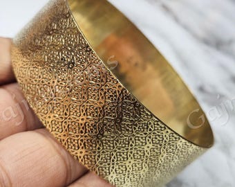 Gold Plated Floral Cuff Bracelet: Handmade Brass Jewelry