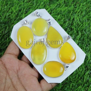 Natural Yellow Onyx Gemstone Bezel Pendant, Yellow Onyx Silver Plated Pendant, Yellow Onyx Necklace Pendants Jewelry