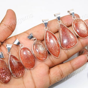 Natural Red Sunstone Pendant, Sunstone Gemstone Pendant, Bezel Pendant 925 Silver Plated Gemstone Jewelry