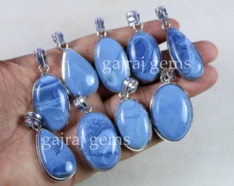 Natural Blue Opal Pendant: 925 Sterling Silver Bezel, Gemstone Jewelry