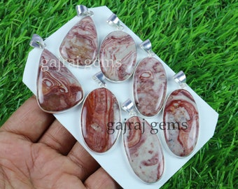 Exclusive Arrive !! Red Crazy Lace Jasper Pendant, Natural Gemstone Bezel Pendant, Silver Plated Necklace Pendants Jewelry Lot.