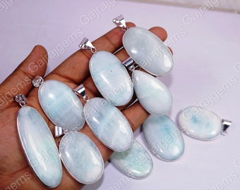 Natural Blue Aragonite Gemstone 925 Sterling Silver Bezel Pendant