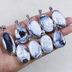 Natural Dendritic Agate Pendant: 925 Sterling Silver Bezel