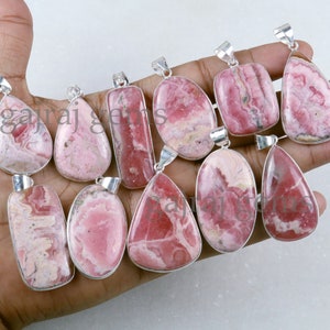 Natural Rhodochrosite Pendant, Natural Gemstone Bezel Pendant, Silver Plated Necklace Pendant, Rhodochrosite Pendant Jewelry Lot