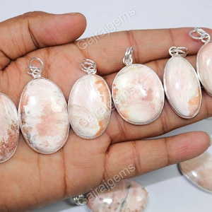 Natural Pink Scolecite Pendant: 925 Silver Plated Gemstone Jewelry