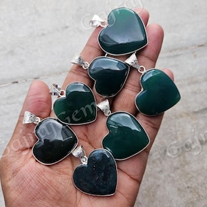 Green Jade Gemstone 925 Silver Plated Pendant Jewelry, Green Jade Heart Pendant For Resale.