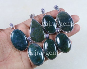 Natural Green Moss Agate Gemstone 925 Solid Silver Pendant, Green Moss Agate 925 Silver Pendant, 925 Sterling Silver Pendant Jewelry