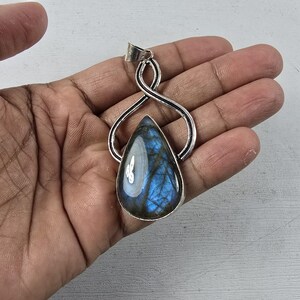 Pendentif en argent avec pierre de labradorite bleue, bijoux avec pendentif en argent sterling 925 de haute qualité