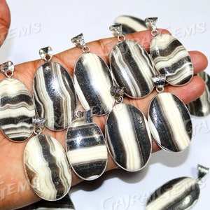 Beautiful Zebra Jasper Pendant, Natural Jasper Gemstone Silver Plated Bezel Necklace Pendant Jewelry.