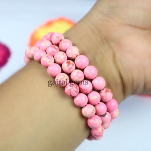 Natural Pink Thulite Bracelet: 8mm Smooth Gemstone Beads