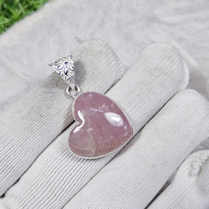 Rose Quartz Pendant, 925 Solid Silver Gemstone Jewelry