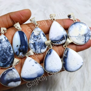 Dendritic Opal Pendant: 925 Silver Plated Gemstone Jewelry