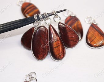 Natural Tiger's Eye Gemstone 925 Silver Plated Pendant, Red Tiger's Eye Stone Connector Pendant Jewelry For Resale.