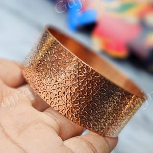 Handmade Copper Cuff Bracelet: Solid Copper Flower Design