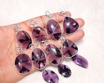Natürlicher Trapiche Amethyst Anhänger: 925er Silber Edelstein Schmuck