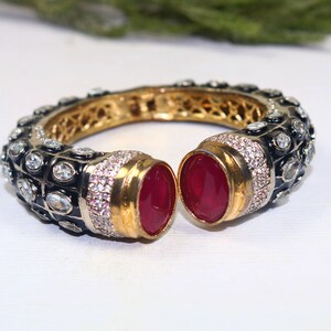 Red Aventurine Cuff Bracelet, Gold Plated Round CZ Stone Cuff Bracelet Jewelry