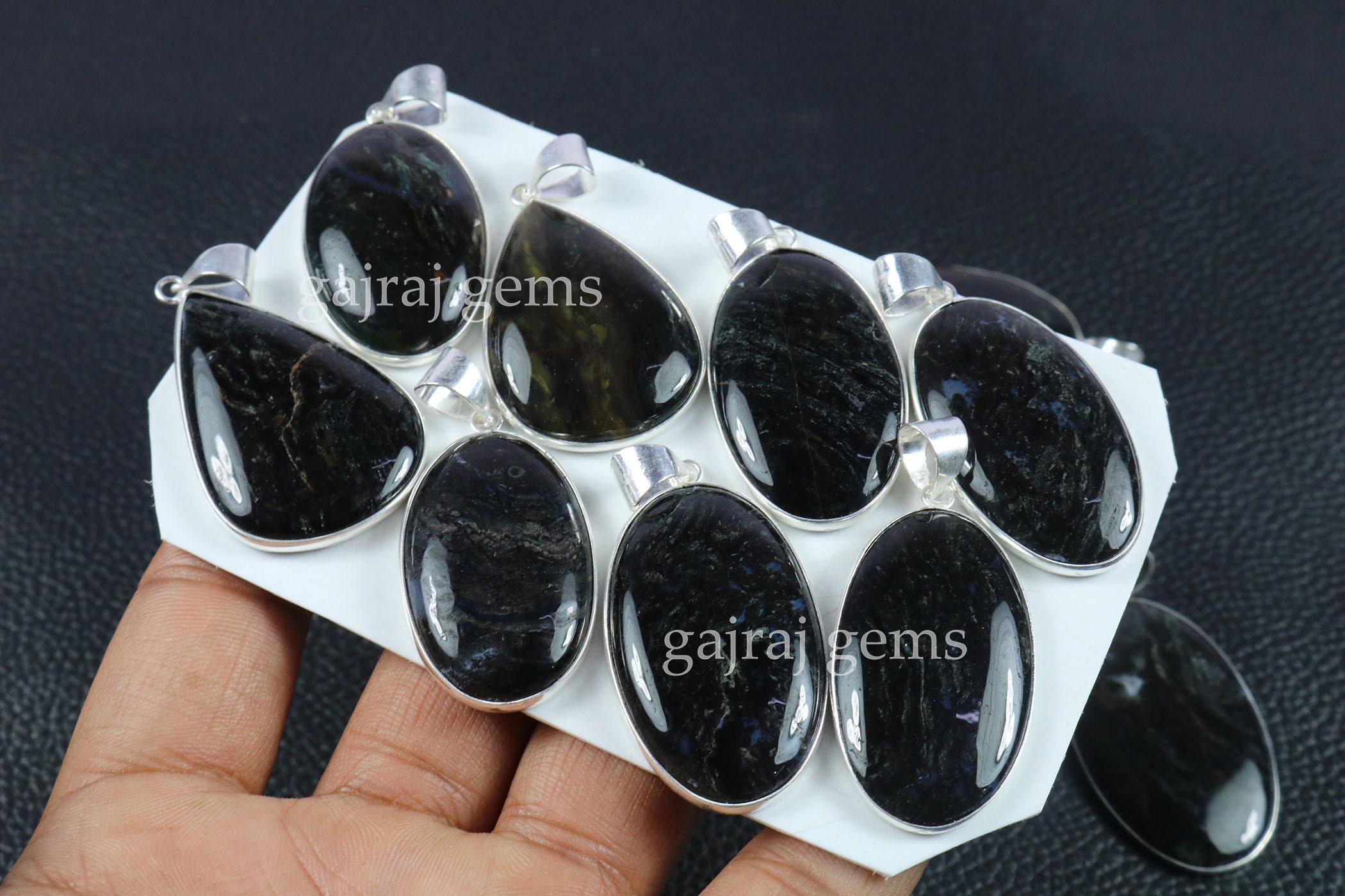 Natural Black Moss Agate Gemstone 925 Solid Silver Bezel | Etsy