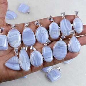 Top Quality Natural Blue Lace Agate Gemstone 925 Solid Sterling Silver Bezel Pendant, Rare Blue Lace Agate 925 Silver Pendant Jewelry