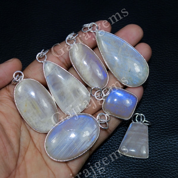 Natural African Moonstone Pendant, Rainbow Moonstone Gemstone Bezel Pendant, Connector Pendant 925 Silver Plated Moonstone Gemstone Jewelry