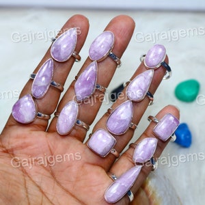 Purple Kunzite Gemstone Ring, Natural Purple Kunzite 925 Silver Plated Bezel Rings Jewelry Size 6 To 10 / Adjustable
