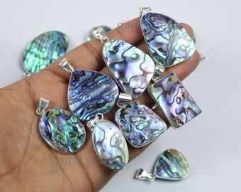 Natural Purple Rainbow Abalone Shell Gemstone 925 Solid Silver Bezel Pendant, Rainbow Abalone Shell 925 Sterling Silver Pendant Jewelry
