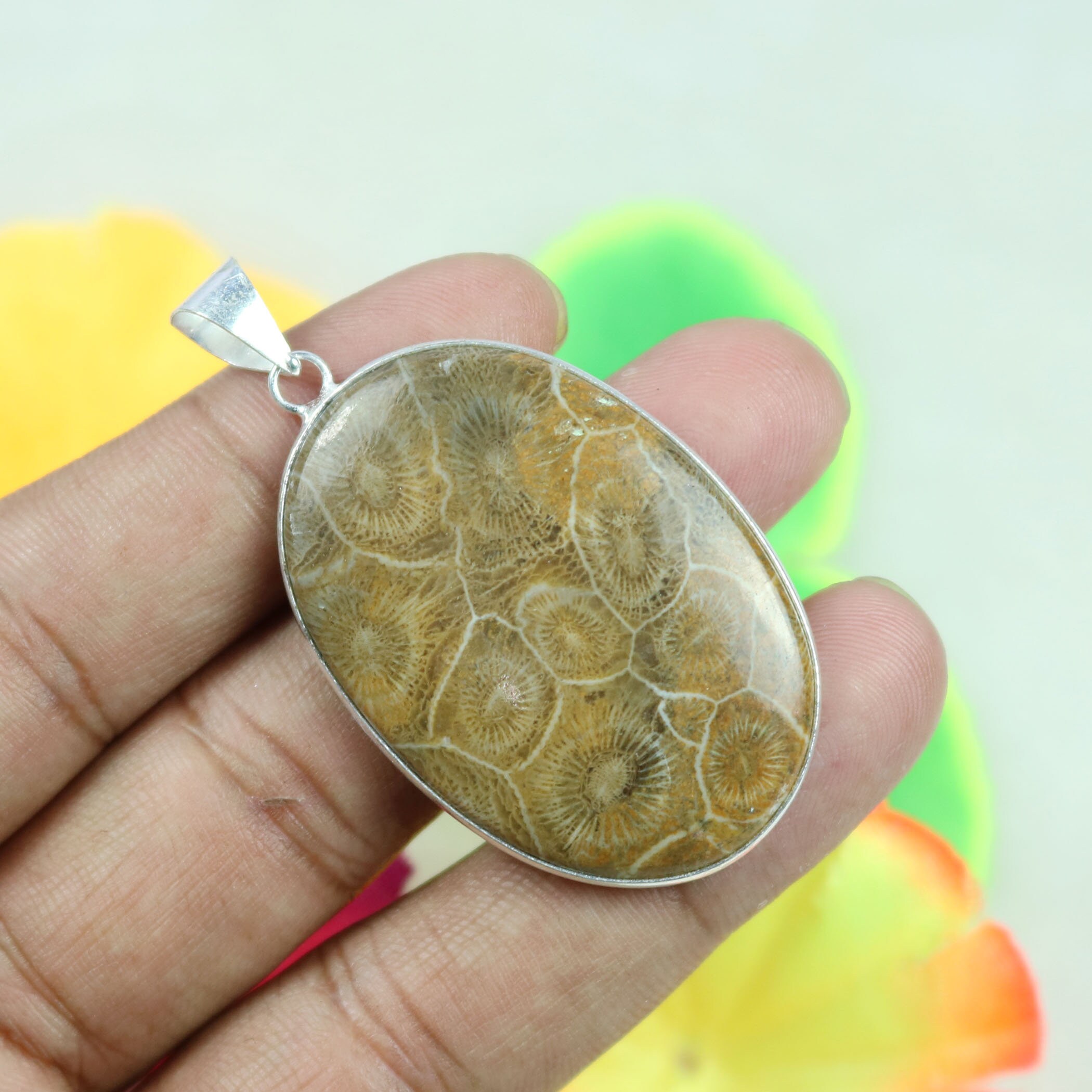 Natural Morocco Fossil Gemstone Silver 