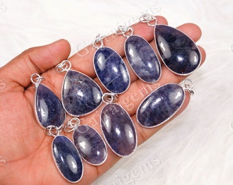 Natural Iolite Sunstone Pendant: 925 Silver Plated Bezel Gemstone