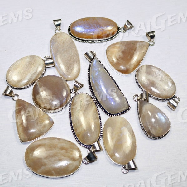 Amazing African Moonstone Pendant, Natural African Moonstone Gemstone Silver Plated Bezel Necklace Pendant Jewelry.