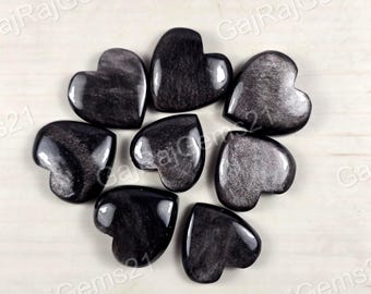 Piedra preciosa mineral de obsidiana plateada natural, piedra de cristal de corazón de obsidiana para hacer joyas y revender.