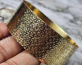 Gold Plated Floral Cuff Bracelet: Handmade Brass Jewelry