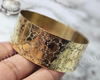 Gold Plated Floral Cuff Bracelet: Handmade Brass Jewelry