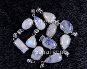 Natural Rainbow Moonstone Silver Plated Pendant: Gemstone Necklace Jewelry