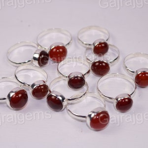 Red Carnelian Gemstone Ring: 925 Silver Plated, Adjustable