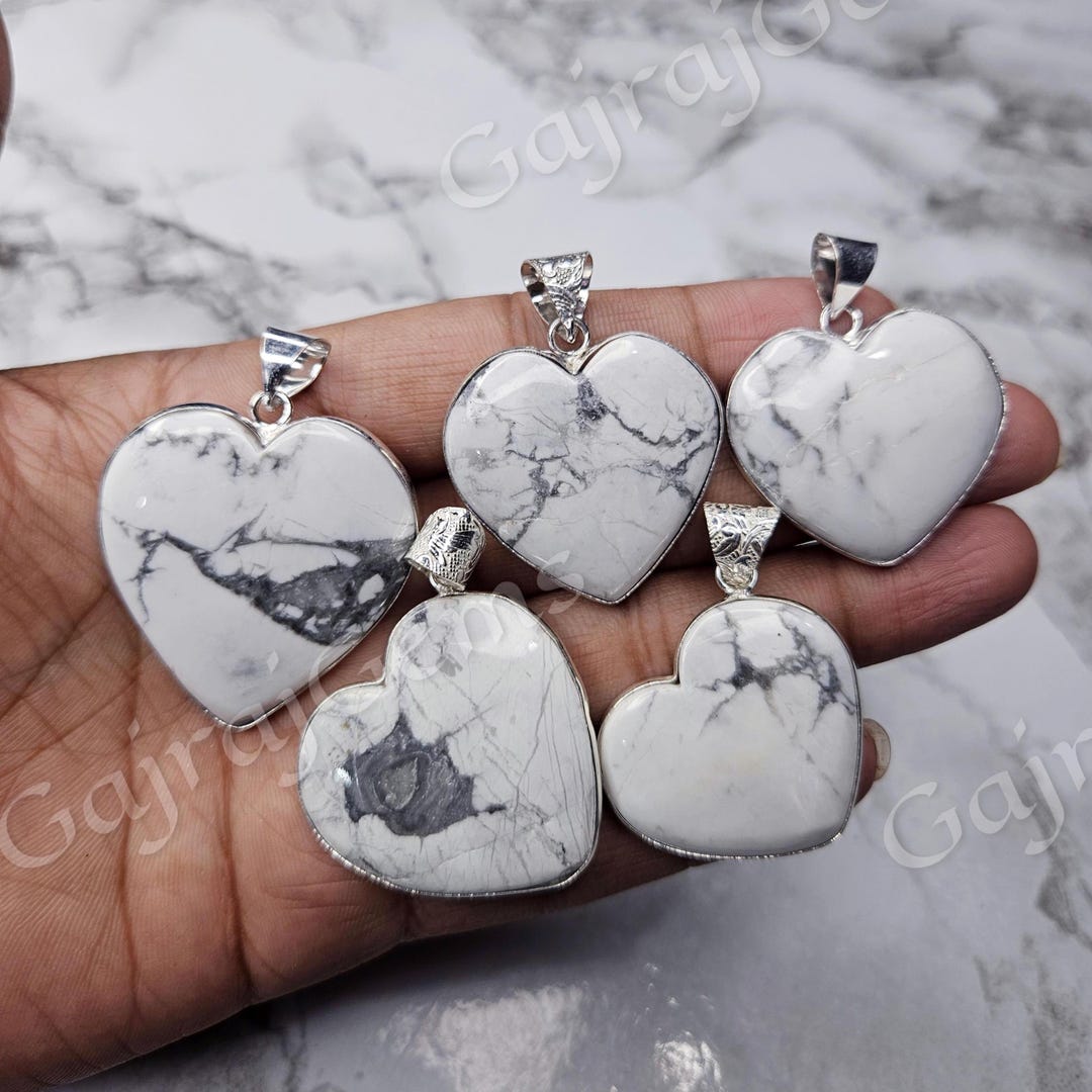 Howlite Heart Pendant, 925 Silver Plated, Gemstone Jewelry - Etsy