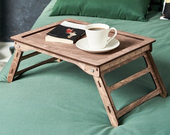 Bandeja de cama con patas plegables, mesa de desayuno, mesa para ordenador portátil, bandeja de cama para servir, peso ligero, madera contrachapada de abedul báltico, natural y ecológica