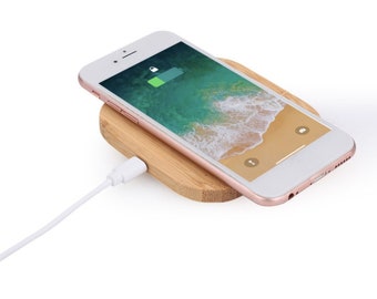 Wireless Charger, Natural Bamboo Wood Qi Charger for Apple, Samsung, Xiaomi, Huawei, Air Pods Pro, Round/Square, Blank or Personalised