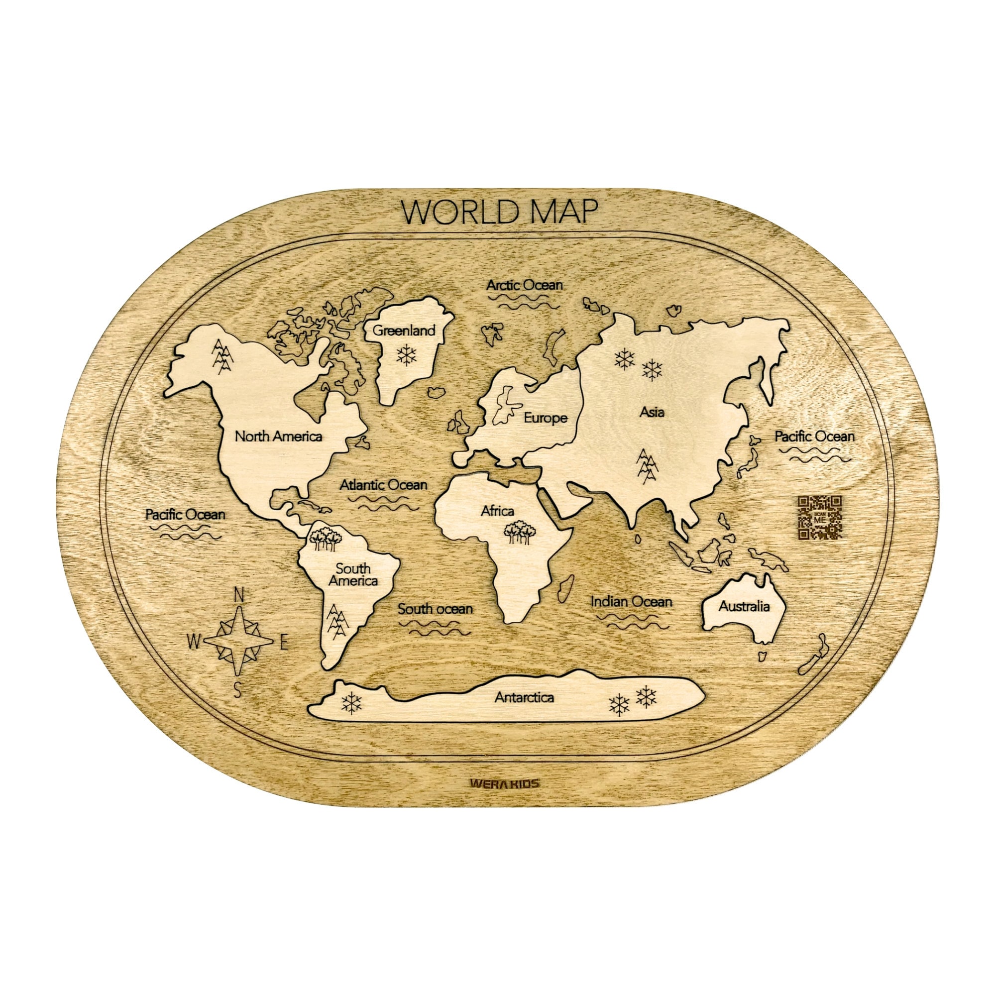 World Map Puzzle, Wooden Map Puzzle for Kids, Handmade Wooden Map Puzzle  With Continents and Oceans, Learning Puzzle 