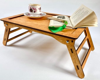 Bed Tray with Folding Legs, Breakfast Table, Laptop Table, Serving Bed Tray, Light Weight, Baltic Birch Plywood, Natural and Ecological