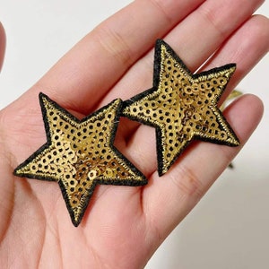 Gold Stars Sequins Embroidered Iron On Patch Applique Diy Decoration Repair Patches For Kid Clothing Bags Accessories 10Pcs/Lot