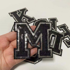 Black Alphabet Letter Sequins Iron On Patch For T-shirt Clothing Diy Garment Accessories Embroidered Applique Decoration Patches A-Z