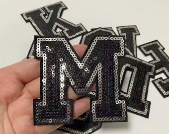 Patch noir à repasser, paillettes, lettre pour t-shirt, vêtements, accessoires de vêtement bricolage, patchs de décoration appliqués brodés de A à Z