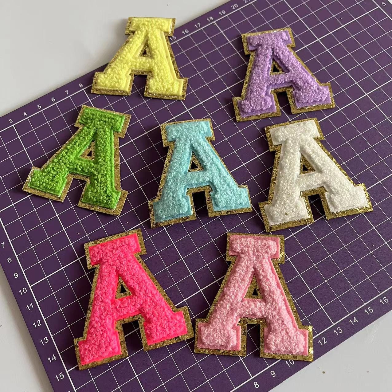 Chenille Embroidered Multicolor Letters Iron On Patch Applique For Kid Clothing Bag Diy Name Badge Alphabet Patches Accessories A-Z 2.55