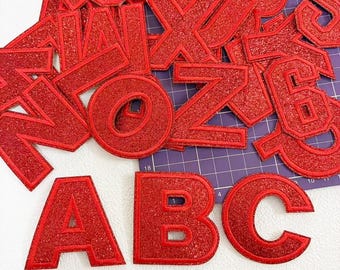 Red Letters Shining Embroidered Iron On Patch Applique Diy Name Badge Patches For Clothing Bag