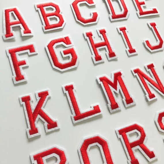 Red Glitter Chenille Letters A-Z Iron-on Patch, Letters Patch