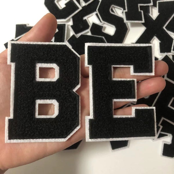 Black Letters Chenille Embroidered Iron On Patch Applique For Clothing Bag Coat Diy Name Badge Alphabet Patches  Accessories